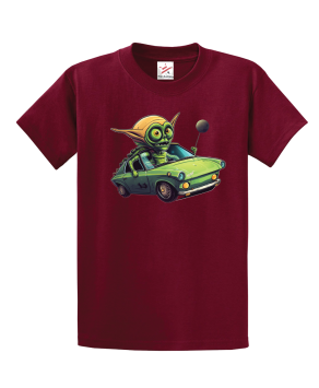 Alien driving a crazy space car Unisex Kids And Adults T-Shirt